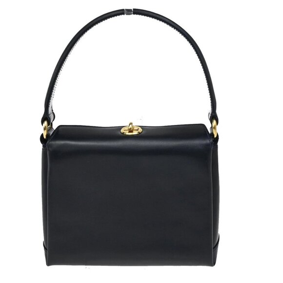 GUCCI Logo Shoulder Hand Bag Leather Navy Blue GHW Italy 35KB070 - Picture 5 of 15